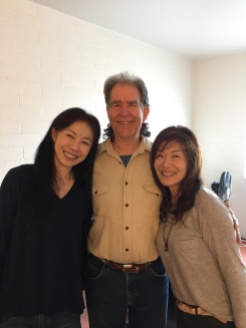 Saiko, aka 'the wise-woman of aroma' aroma specialist, on the left. Gary Fleck, and me. Gary is an old friend of Naoko and he has been doing one stop shop of rocks. He has love to the rocks and his polished crystals and minerals are spectacular.