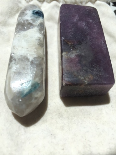 Two Euphoralite mineral deposits. The left is complex of blue tourmaline and mica. The right contains high in lithium.